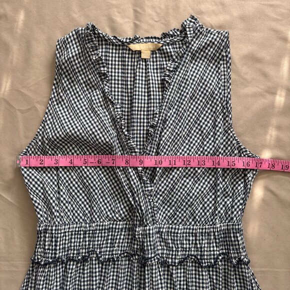 Hope & Harlow Navy Gingham Surplice Midi Dress Sz 12 Cotton - Picture 4 of 6